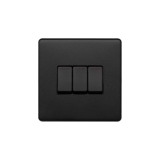 The Camden Collection Matt Black 10A 3 Gang Intermediate Switch Black Insert Screwless