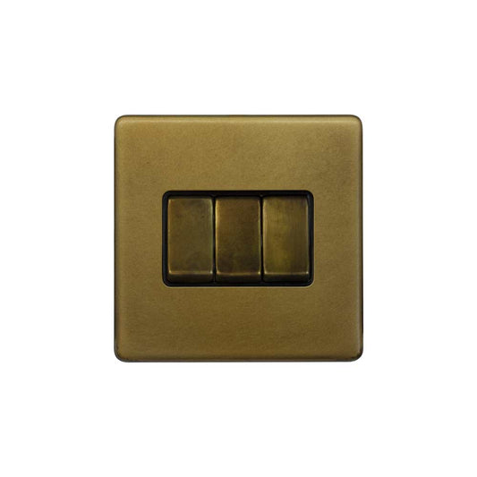 The Belgravia Collection Old Brass 10A 3 Gang Intermediate switch