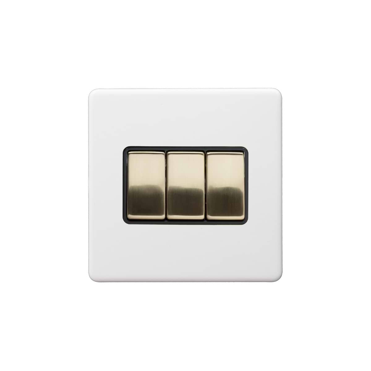 Soho Lighting Primed Paintable 3 Gang Intermediate switch with Brushed Brass Switch with Black Insert