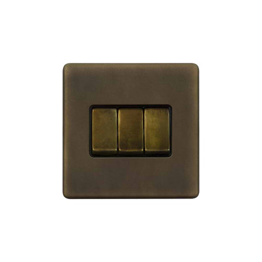The Westminster Collection Vintage Brass 10A 3 Gang Intermediate switch