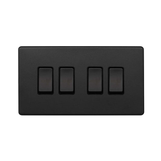 The Camden Collection Matt Black 10A 4 Gang Intermediate Switch Black Insert Screwless