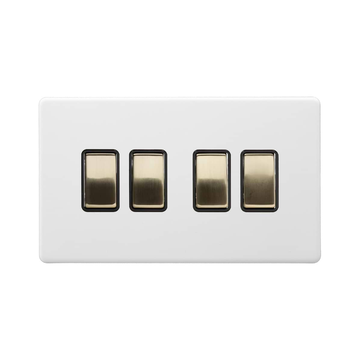 Soho Lighting Primed Paintable 4 Gang Intermediate switch with Brushed Brass Switch with Black Insert