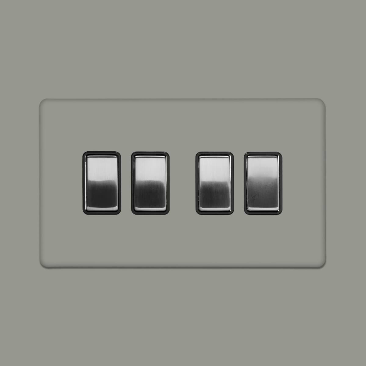 Soho Lighting Primed Paintable 4 Gang Intermediate switch with Brushed Chrome Switch and Black Insert
