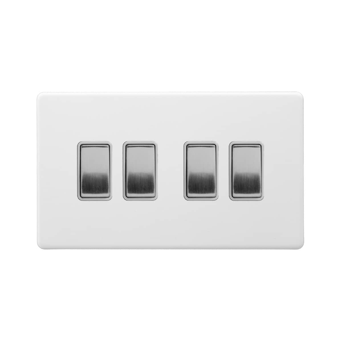 Soho Lighting Primed Paintable 4 Gang Intermediate switch with Brushed Chrome Switch and White Insert
