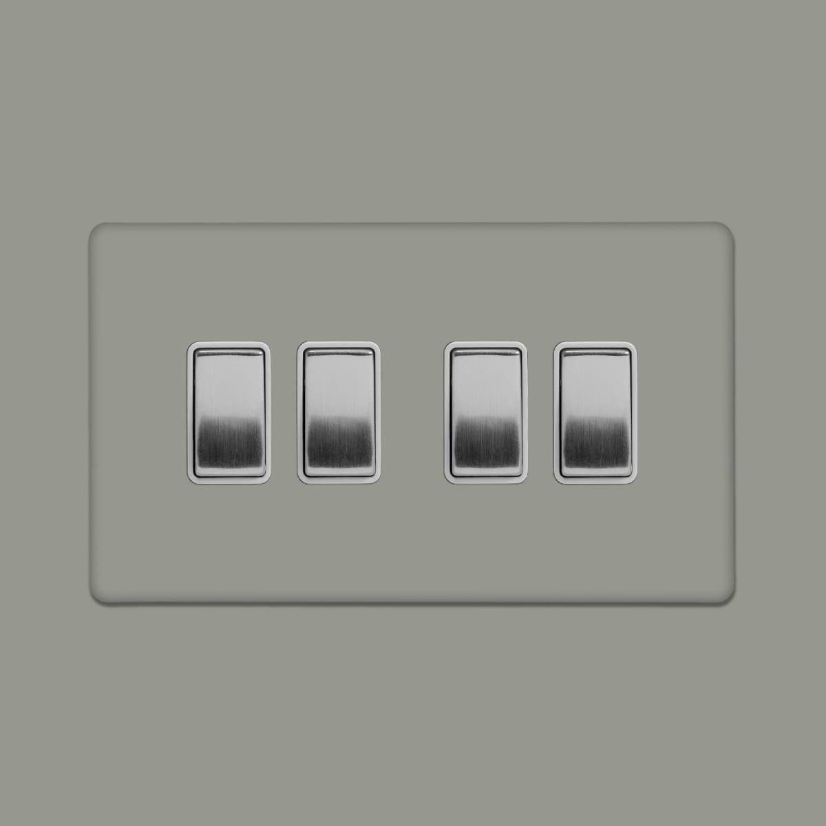 Soho Lighting Primed Paintable 4 Gang Intermediate switch with Brushed Chrome Switch and White Insert
