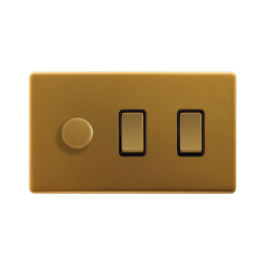 The Sloane Collection Antique Gold 3 Gang Dimmer and Rocker Switch Combo  (2-Way Intelligent Dimmer & 2 x 2-Way Light Switch)