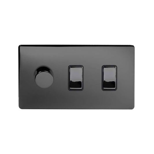 The Connaught Collection Black Nickel 3 Gang Light Switch with 1 dimmer (2-Way Intelligent Dimmer & 2 x 2-Way Light Switch)