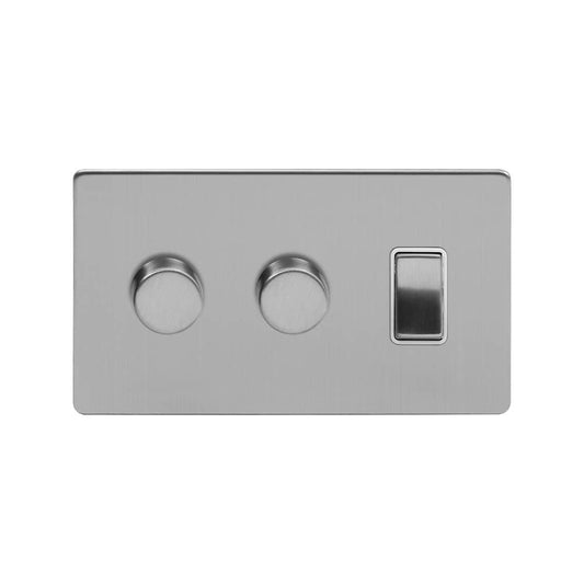The Lombard Collection Brushed Chrome 3 Gang Dimmer and Rocker Switch Combo (2 x 2-Way Intelligent Dimmer & 2-Way Switch)