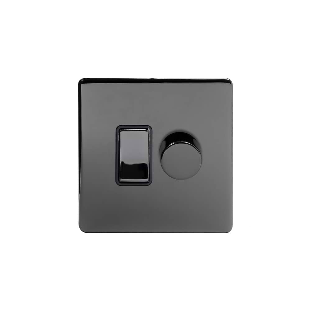 The Connaught Collection Black Nickel Dimmer and Rocker Switch Combo (2-Way Switch & 2-Way Intelligent Dimmer)