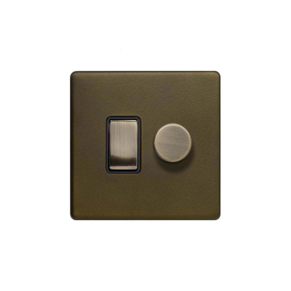 The Eton Collection Bronze dimmer and rocker switch combo screwless (2 Way Switch & Trailing Dimmer)