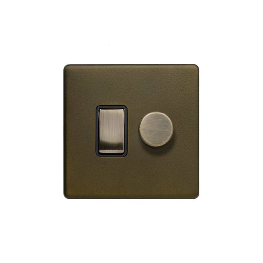 The Eton Collection Bronze dimmer and rocker switch combo screwless (2 Way Switch & Trailing Dimmer)