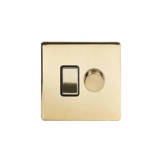 The Savoy Collection Brushed Brass Dimmer and Rocker Switch Combo (2-Way Switch & 2-Way Intelligent Dimmer)