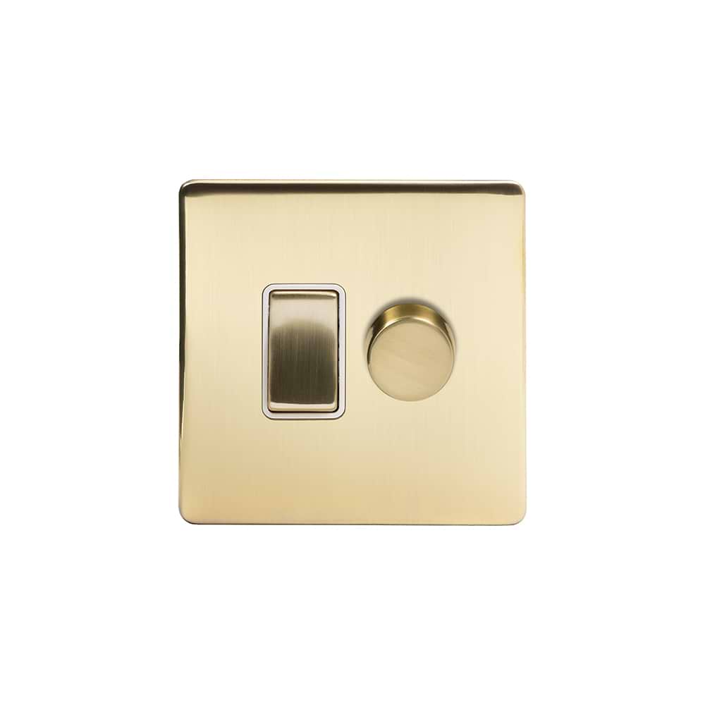 The Savoy Collection Brushed Brass Dimmer and Rocker Switch Combo (2-Way Switch & 2-Way Intelligent Dimmer)
