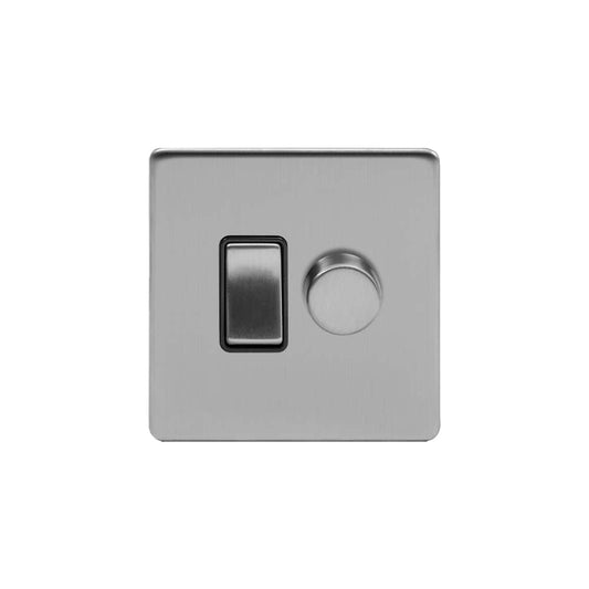 The Lombard Collection Brushed Chrome Dimmer and Rocker Switch Combo (2-Way Switch & 2-Way Intelligent Dimmer)