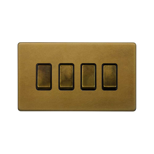 The Belgravia Collection Old Brass 4 Gang Switch With 1 Intermediate (3 x 2 Way Switch with 1 Intermediate)