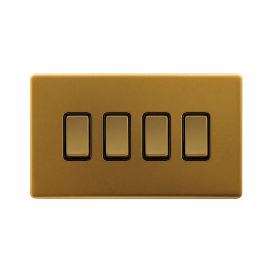 The Sloane Collection Antique Gold 4 Gang Switch With 1 Intermediate (3 x 2 Way Switch with 1 Intermediate)