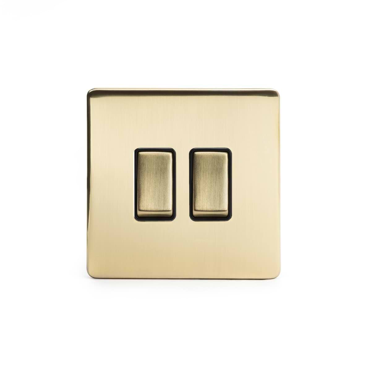 The Savoy Collection Brushed Brass 2 Gang Intermediate & 2 Way Switch Blk Ins Screwless