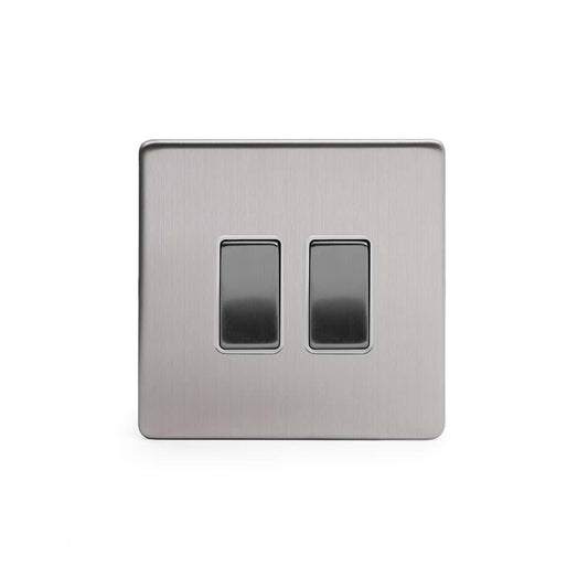 The Lombard Collection Brushed Chrome 2 Gang Intermediate & 2 Way Switch Wht Ins Screwless