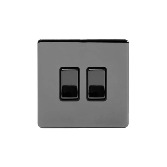 The Connaught Collection Black Nickel 2 Gang Intermediate & 2 Way Switch Screwless