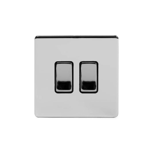 The Finsbury Collection Polished Chrome 2 Gang Intermediate & 2 Way Switch Blk Ins Screwless