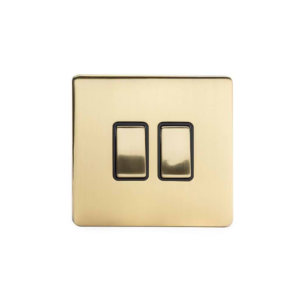 The Savoy Collection Brushed Brass 2 Gang Retractive Switch Blk Ins Screwless