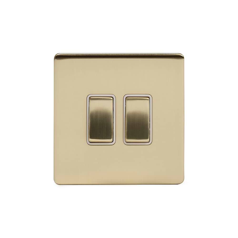 The Savoy Collection Brushed Brass 2 Gang Retractive Switch Wht Ins Screwless