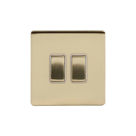 The Savoy Collection Brushed Brass 2 Gang Retractive Switch Wht Ins Screwless