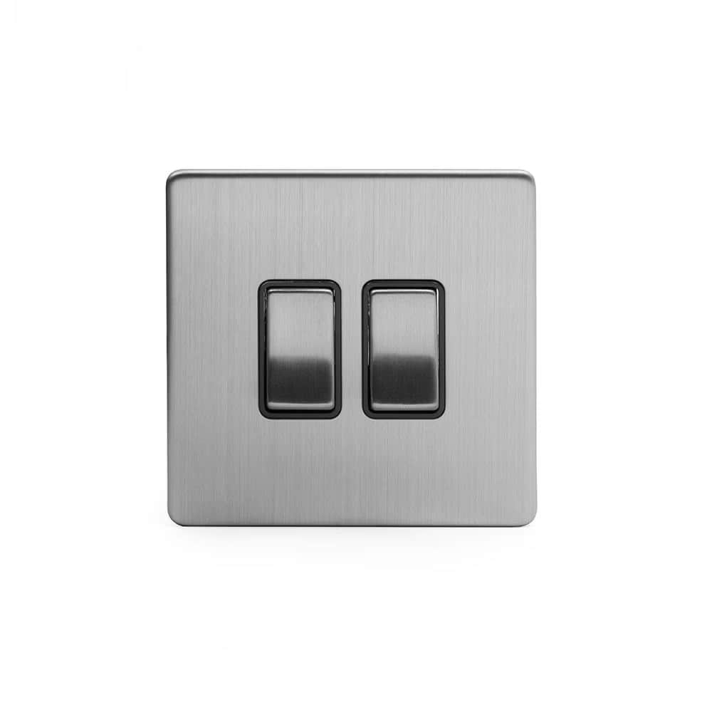 The Lombard Collection Brushed Chrome 2 Gang Retractive Switch Blk Ins Screwless