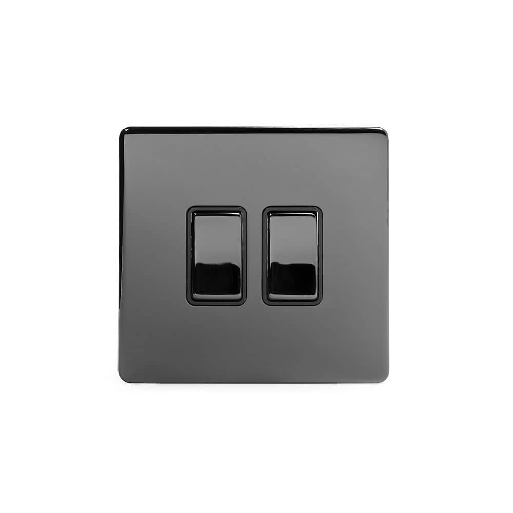 The Connaught Collection Black Nickel 2 Gang Retractive Switch Blk Ins Screwless