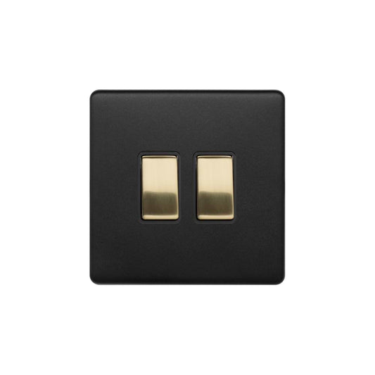 The Camden Collection Matt Black & Brushed Brass 2 Gang Retractive Switch Blk Ins Screwless
