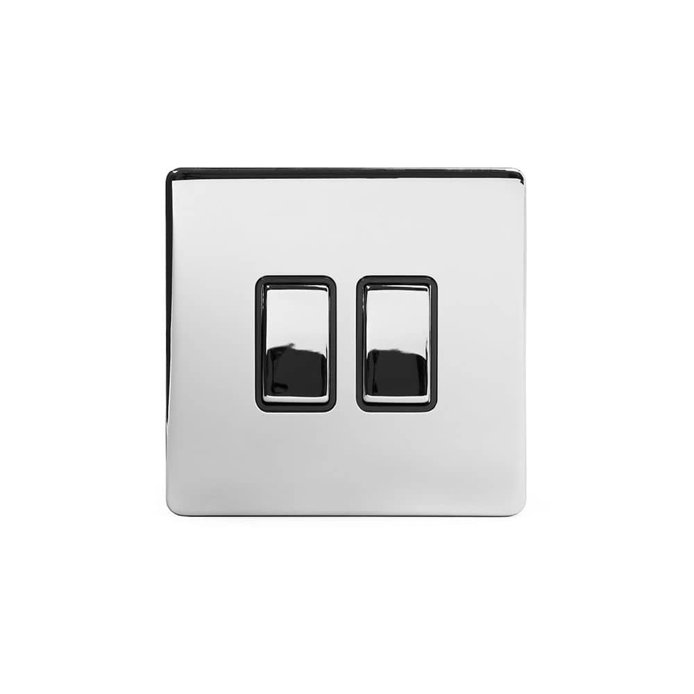 The Finsbury Collection Polished Chrome 2 Gang Retractive Switch Blk Ins Screwless