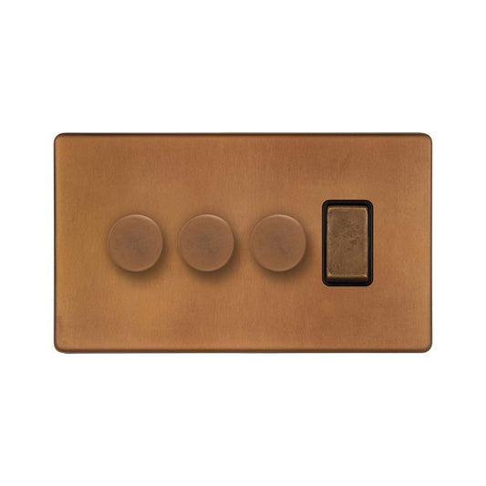 The Chiswick Collection Antique Copper 4 Gang Switch with 3 Dimmers (3 x 2-Way intelligent Dimmer & 1 x 2-Way Switch)