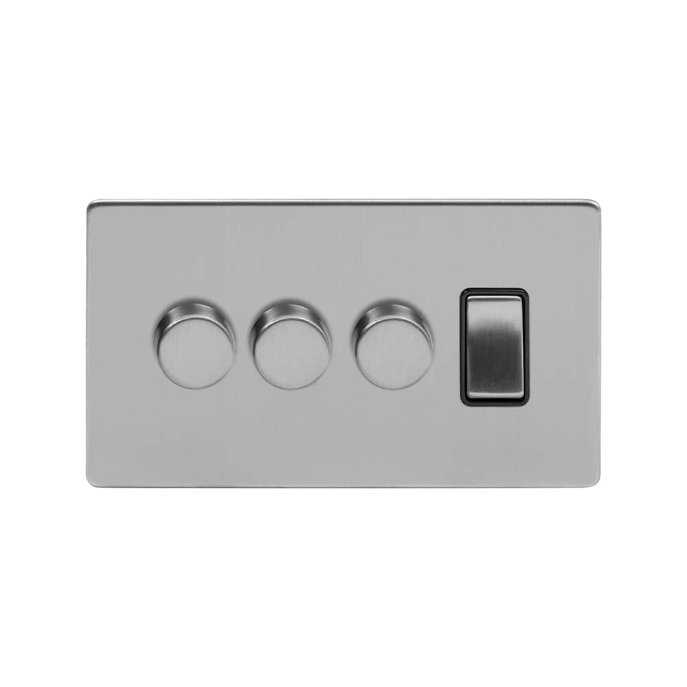 The Lombard Collection Brushed Chrome 4 Gang Switch with 3 Dimmers (3 x 2-Way intelligent Dimmer & 1 x 2-Way Switch)