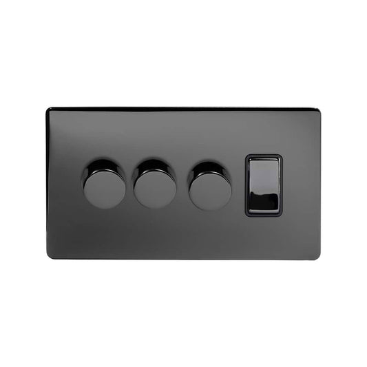 The Connaught Collection Black Nickel 4 Gang Switch with 3 Dimmers (3 x 2-Way intelligent Dimmer & 1 x 2-Way Switch)