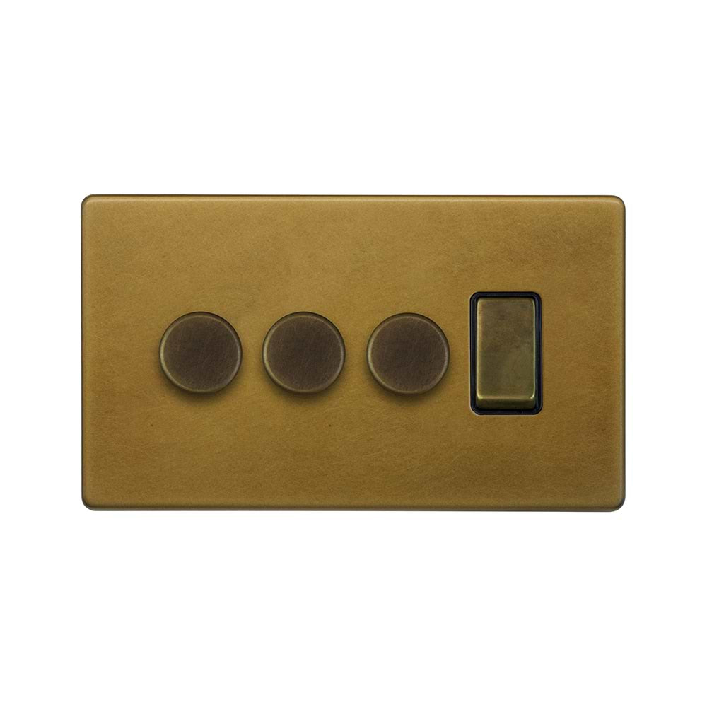 The Belgravia Collection Old Brass 4 Gang Switch with 3 Dimmers (3 x 2-Way intelligent Dimmer & 1 x 2-Way Switch)