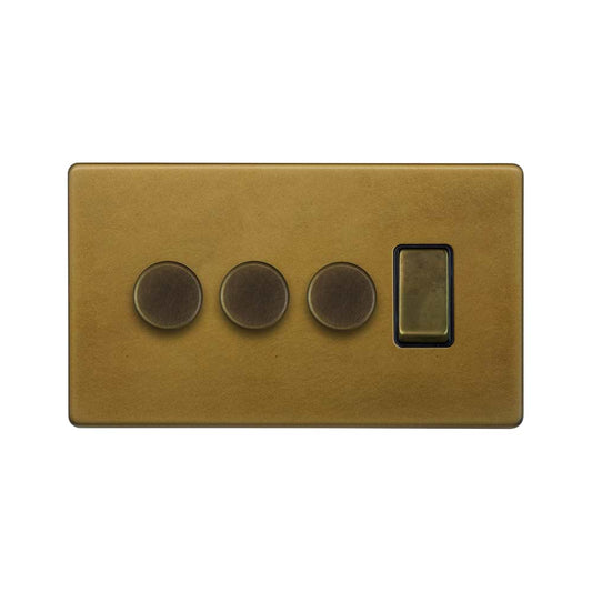 The Belgravia Collection Old Brass 4 Gang Switch with 3 Dimmers (3 x 2-Way intelligent Dimmer & 1 x 2-Way Switch)
