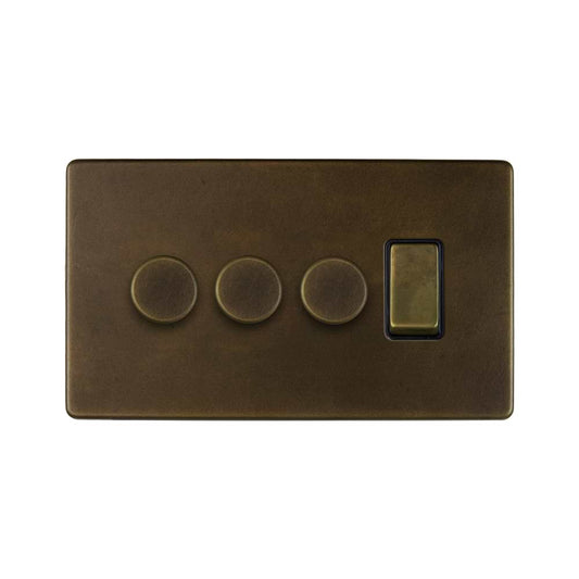 The Westminster Collection Vintage Brass 4 Gang Switch with 3 Dimmers (3 x 2-Way intelligent Dimmer & 1 x 2-Way Switch)
