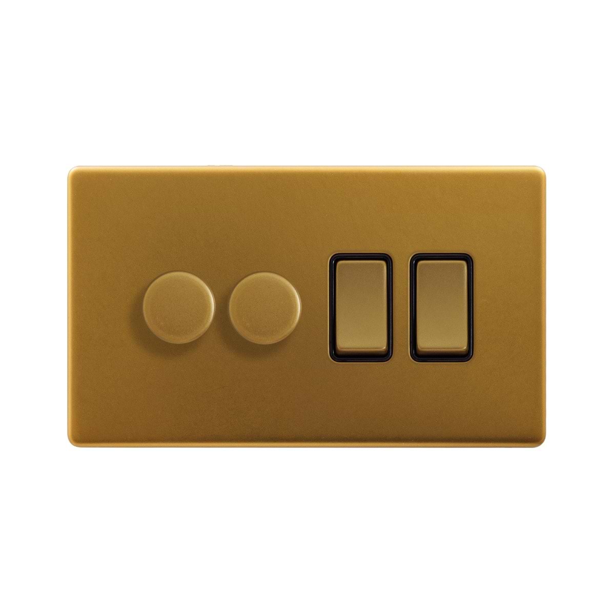 The Sloane Collection Antique Gold 4 Gang Dimmer and Rocker Switch Combo (2 x 2-Way intelligent Dimmer & 2 x 2-Way Switch)