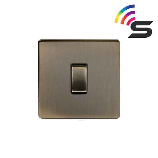 The Charterhouse Collection 1 Gang 150W Smart Rocker Switch Black Insert Antique Brass