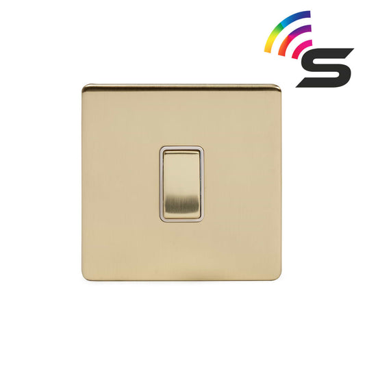The Savoy Collection Brushed Brass 1 Gang 150W Smart Rocker Switch White Insert