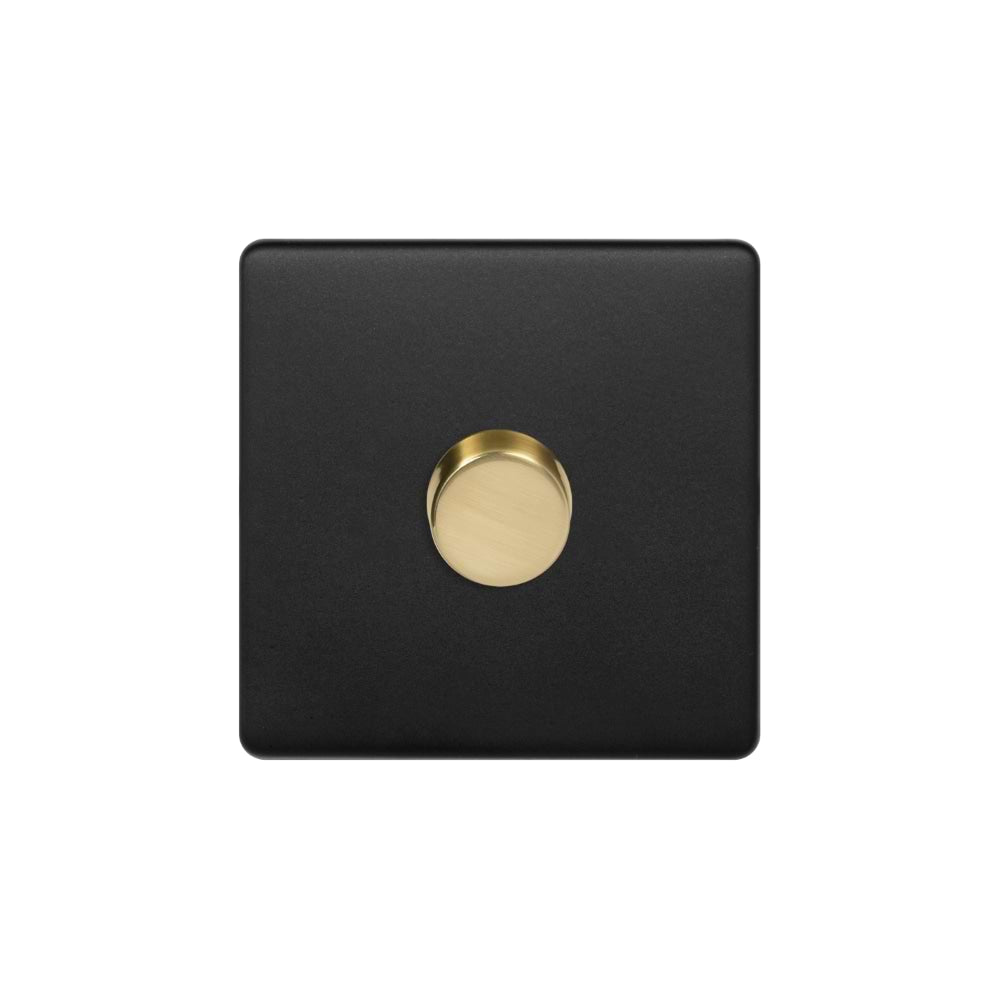 Soho Lighting Matt Black & Brushed Brass 1 Gang 1000W DC1-10V Dimmer Switch
