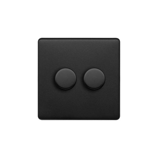 The Camden Collection Matt Black 2 Gang 1000W DC1-10V Dimmer Switch