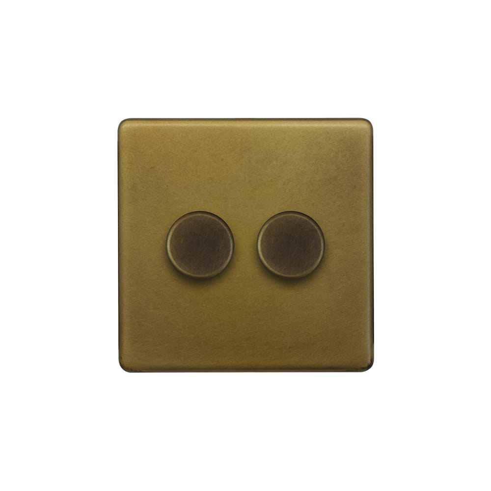 The Belgravia Collection Old Brass 2 Gang 2 -Way Intelligent Dimmer 150W LED (300W Halogen/Incandescent)