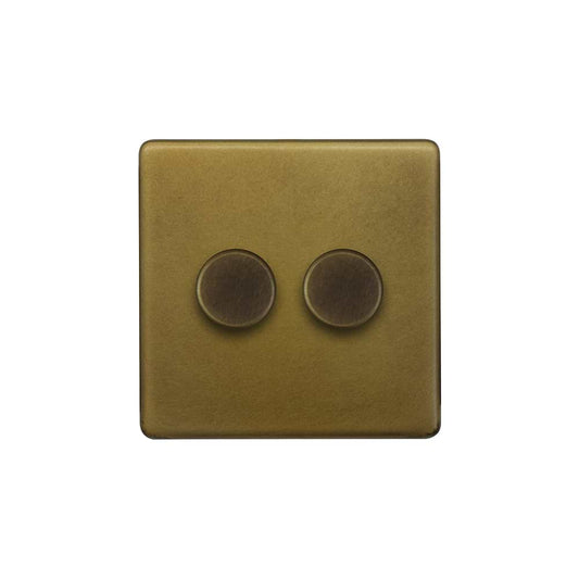 The Belgravia Collection Old Brass 2 Gang 2 -Way Intelligent Dimmer 150W LED (300W Halogen/Incandescent)