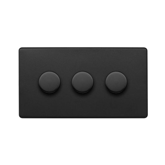The Camden Collection Matt Black 3 Gang 2-Way Intelligent Dimmer 150W LED (300W Halogen/Incandescent)
