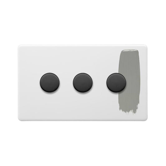 Soho Lighting Primed Paintable 3 Gang 2 -Way Intelligent Dimmer 150W LED (300w Halogen/Incandescent) with Matt Black Switch