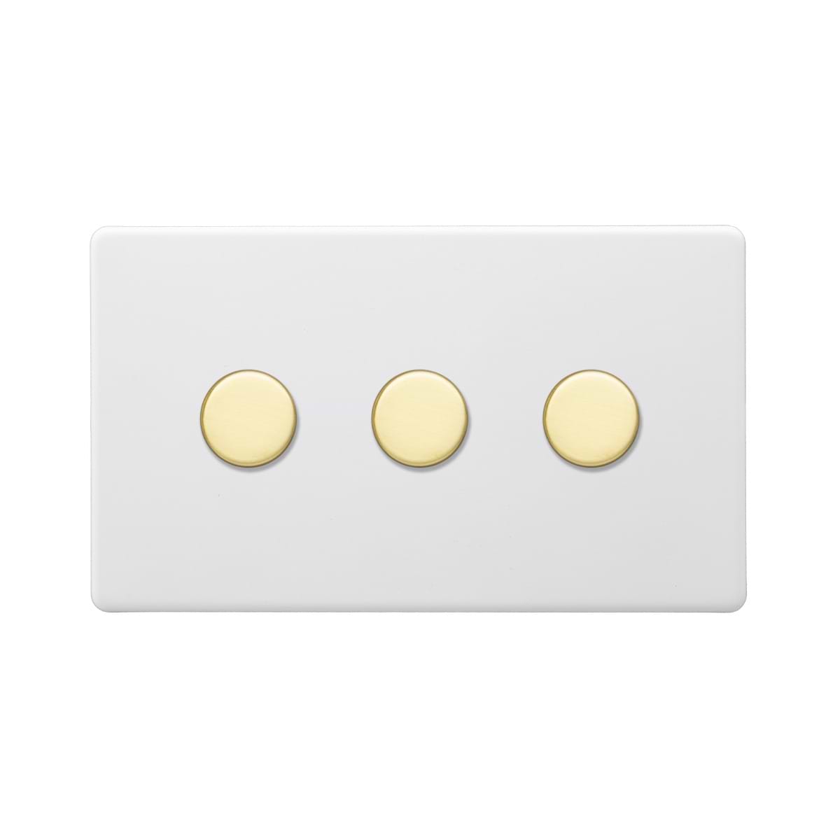 Soho Lighting Primed Paintable 3 Gang 2 -Way Intelligent Dimmer 150W LED (300w Halogen/Incandescent) with Brushed Brass Switch