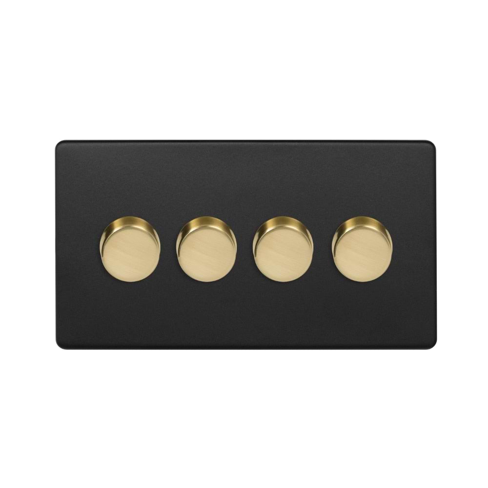 The Camden Collection Matt Black & Brushed Brass 4 Gang Intelligent Dimmer 150W LED (300W Halogen/Incandescent)