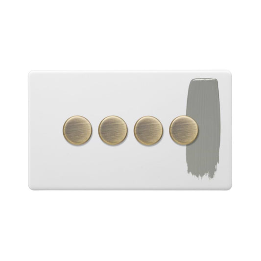 Soho Lighting Primed Paintable 4 Gang 2 Way Intelligent Dimmer Switch 150W LED (300w Halogen/Incandescent) with Antique Brass Switch