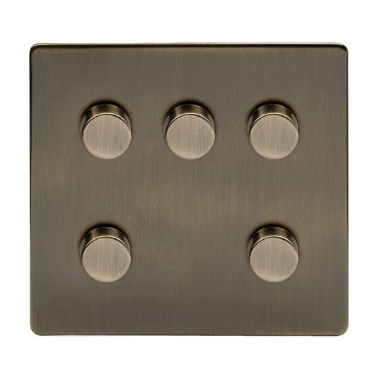 The Charterhouse Collection 5 Gang 2 -Way Intelligent Dimmer 150W LED (300w Halogen/Incandescent)  Antique Brass